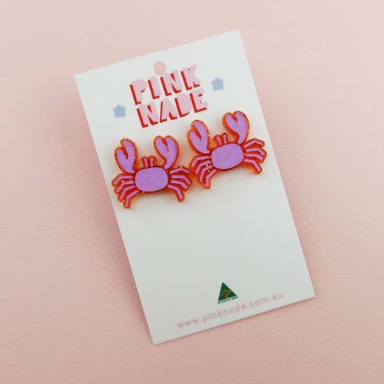 Crab Pink Glitter Statement Stud