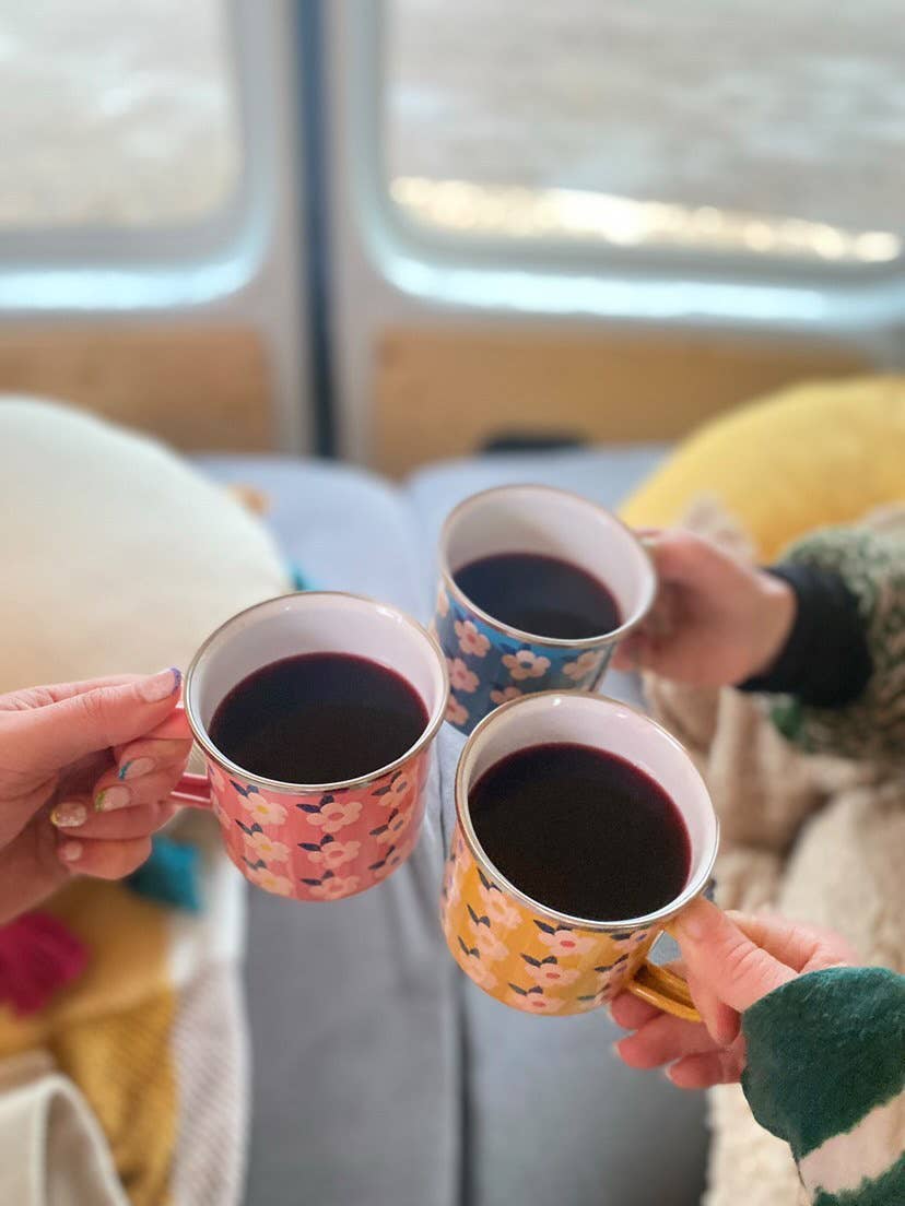 Enamel Retro Floral Print Mug