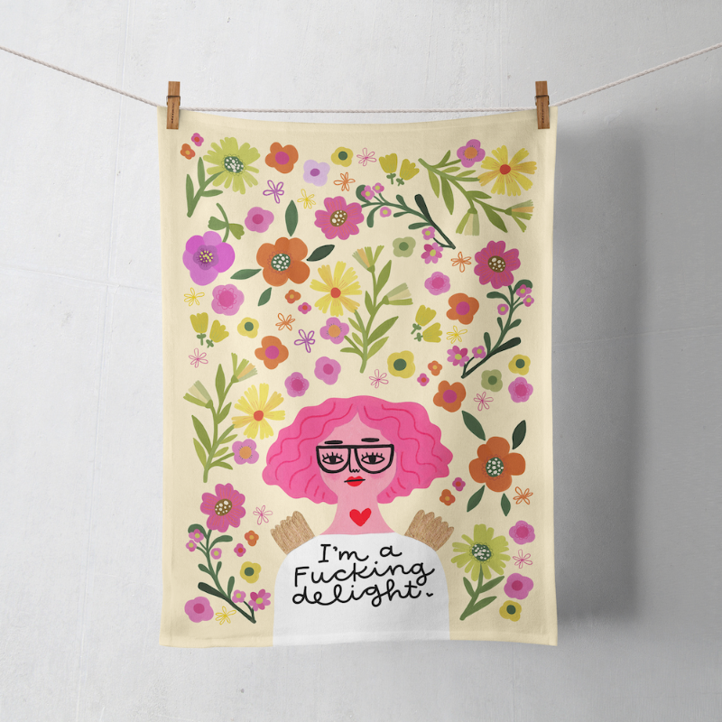 I'm a Fucking Delight Grumpy Angel Tea Towel