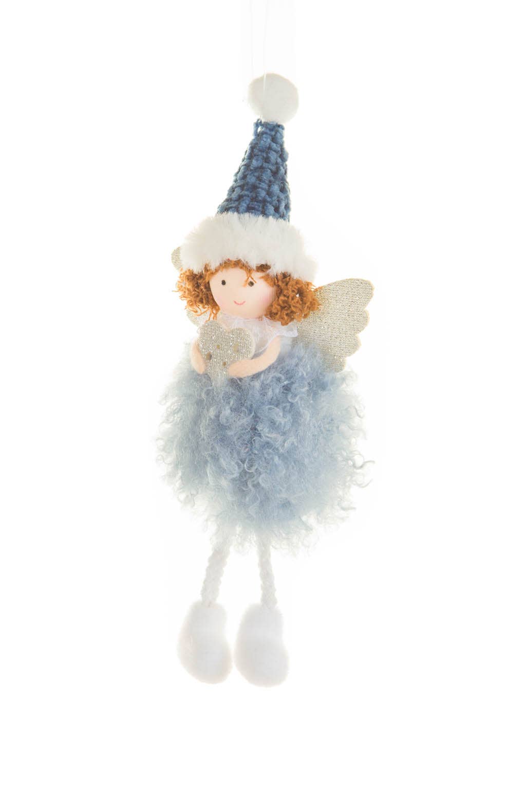 Hanging Navy Fluffy Angel Christmas Ornament