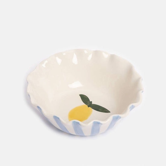Blue Outside Stripe/Lemon Motif Frilly Bowl