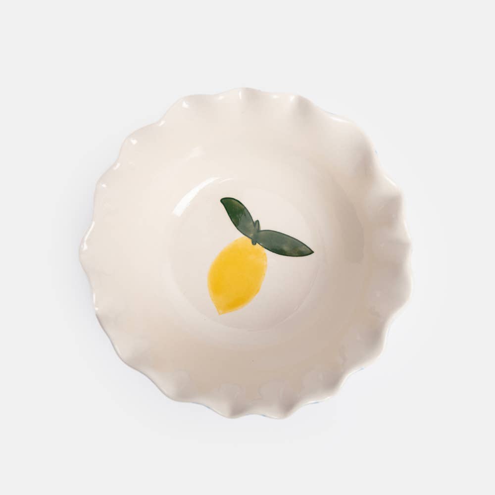 Blue Outside Stripe/Lemon Motif Frilly Bowl