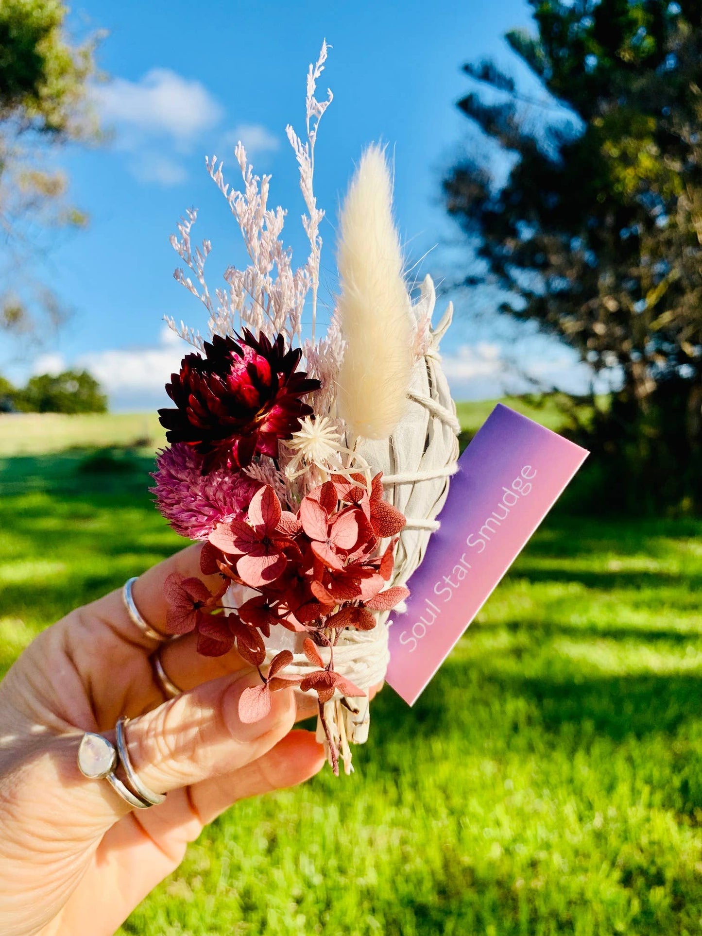 Organic Australian Sage Smudge Stick with Keepsake Flowers