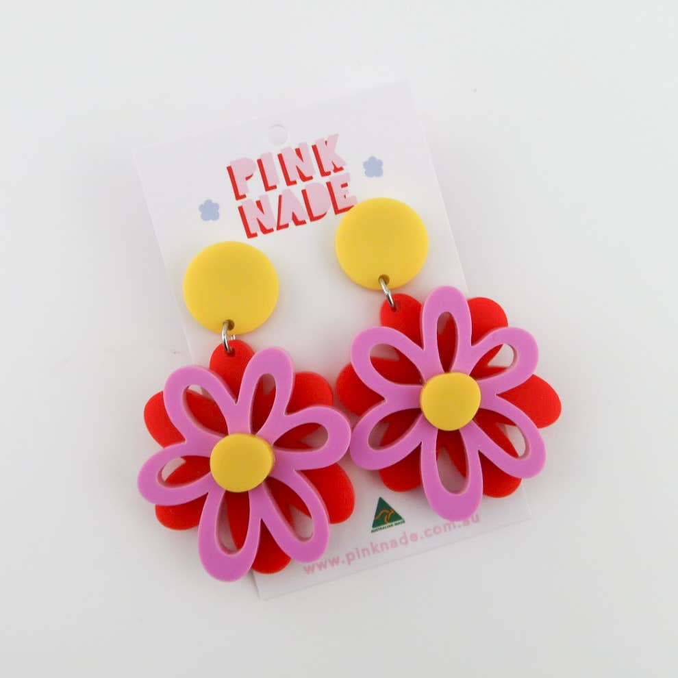 Dahlia Red / Ultra V / Mustard Yellow Dangle Earrings