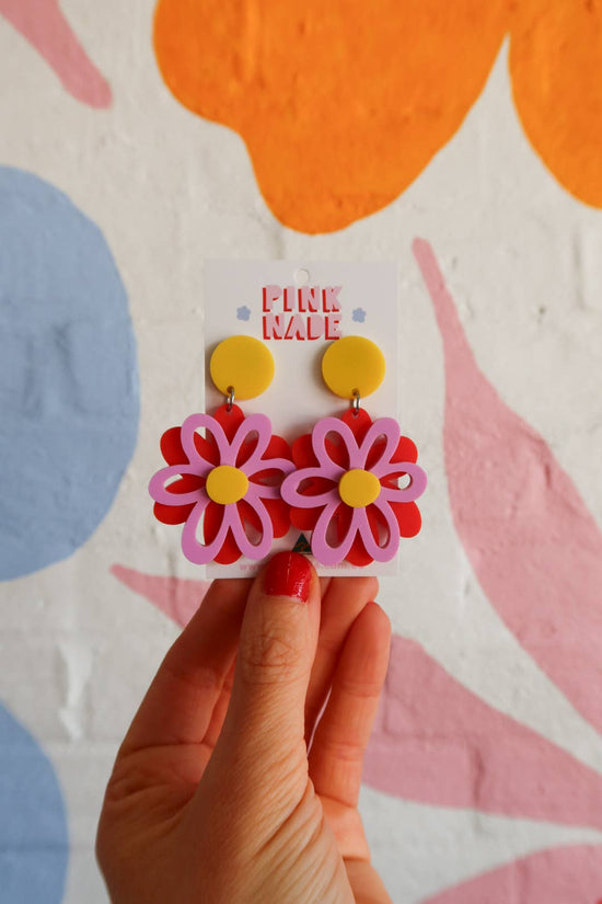 Dahlia Red / Ultra V / Mustard Yellow Dangle Earrings