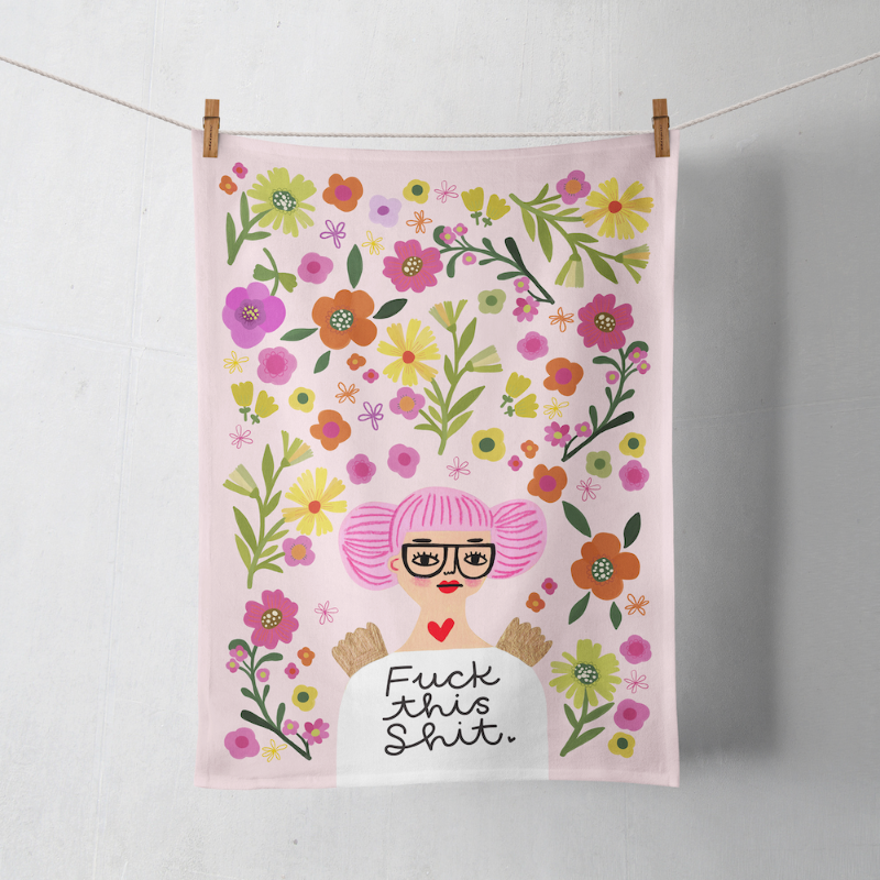 Fuck This Shit Grumpy Angel Tea Towel