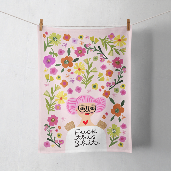 Fuck This Shit Grumpy Angel Tea Towel