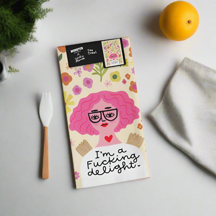 I'm a Fucking Delight Grumpy Angel Tea Towel