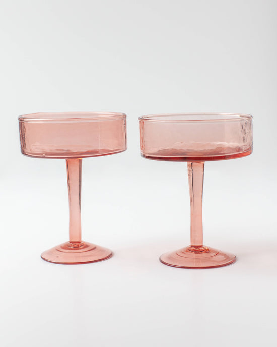 Handblown Hammered Coupe Cocktail Glass Pair