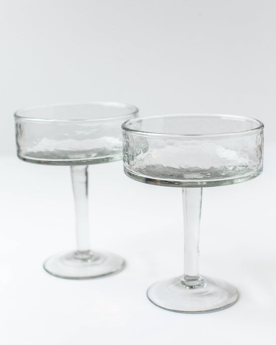 Handblown Hammered Coupe Cocktail Glass Pair