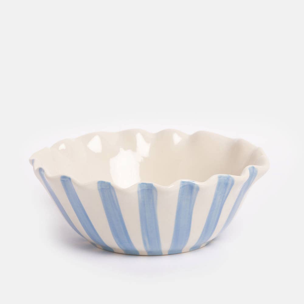 Blue Outside Stripe/Lemon Motif Frilly Bowl