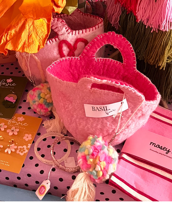Pink Heart Felt Bags