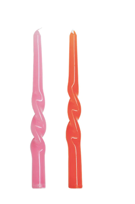 Twisted Dinner Candle Set of 2 - Pink & Orange