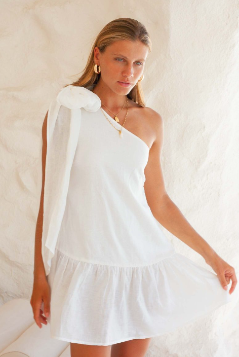 Mattox One Shoulder White Mini Dress