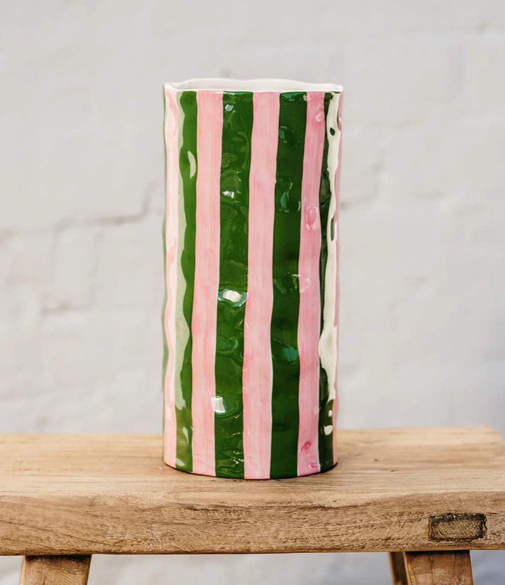 Large Vase - Pink + Green Stripe