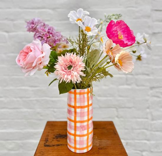 Medium Pink and Orange Gingham Vase