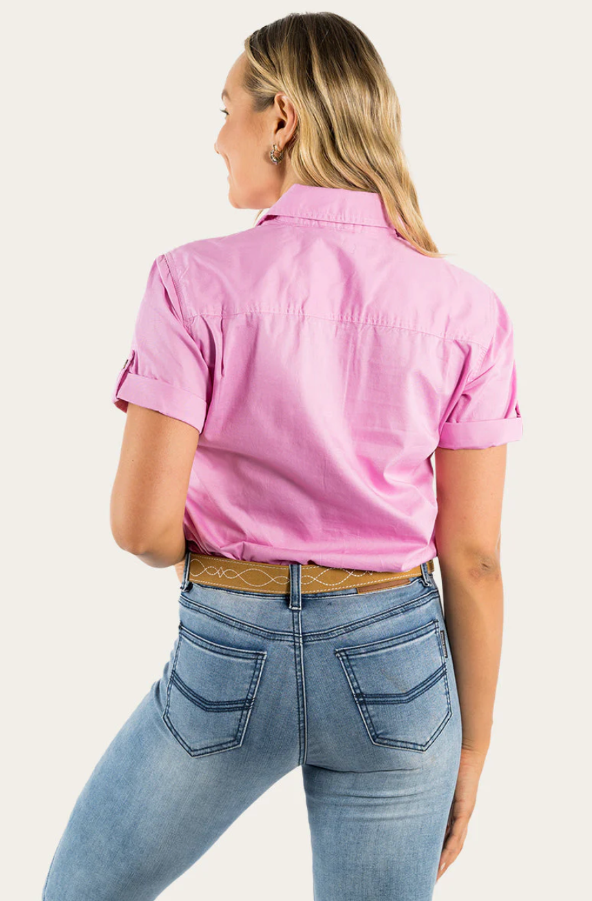 Jules Women's Full Button Short Sleeve Work Shirt - Pastel Pink