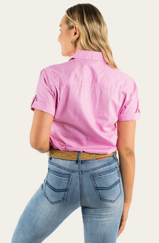 Jules Women's Full Button Short Sleeve Work Shirt - Pastel Pink