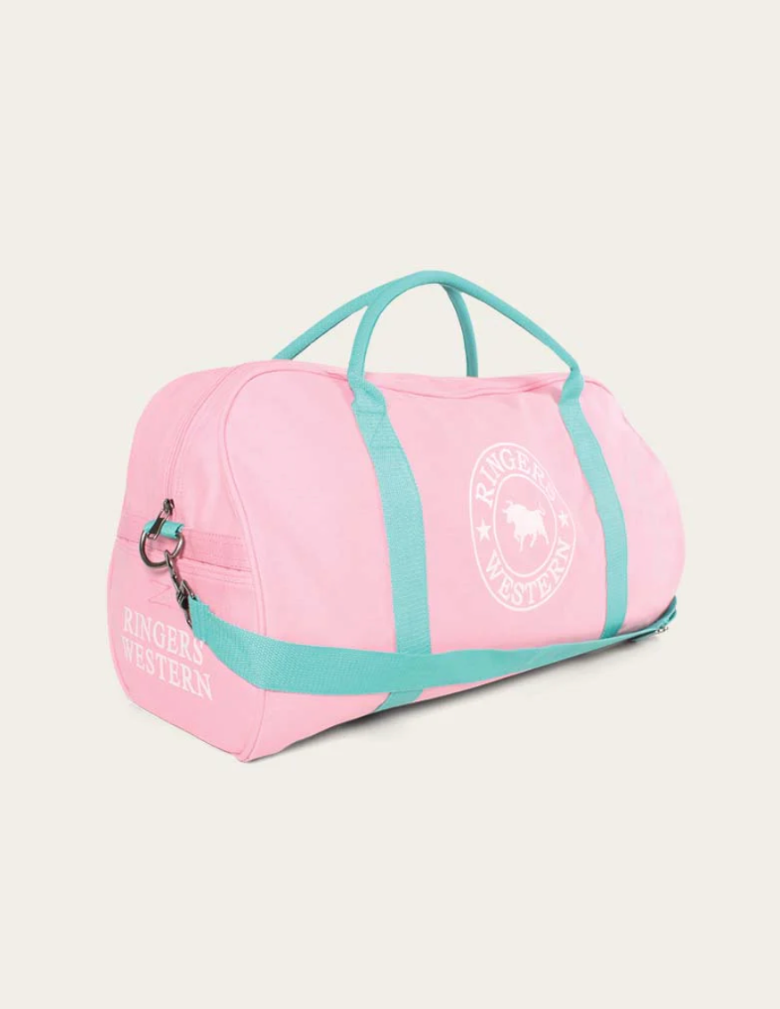 Gundagai Duffle Bag - Pink and Mint with White Logo