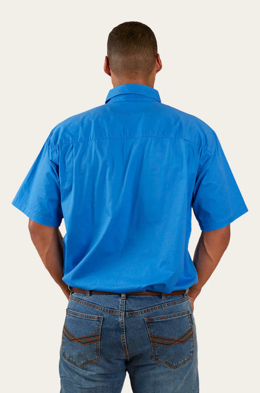 Pack Saddle Mens Short Sleeve Half Button Work Shirt - Blue