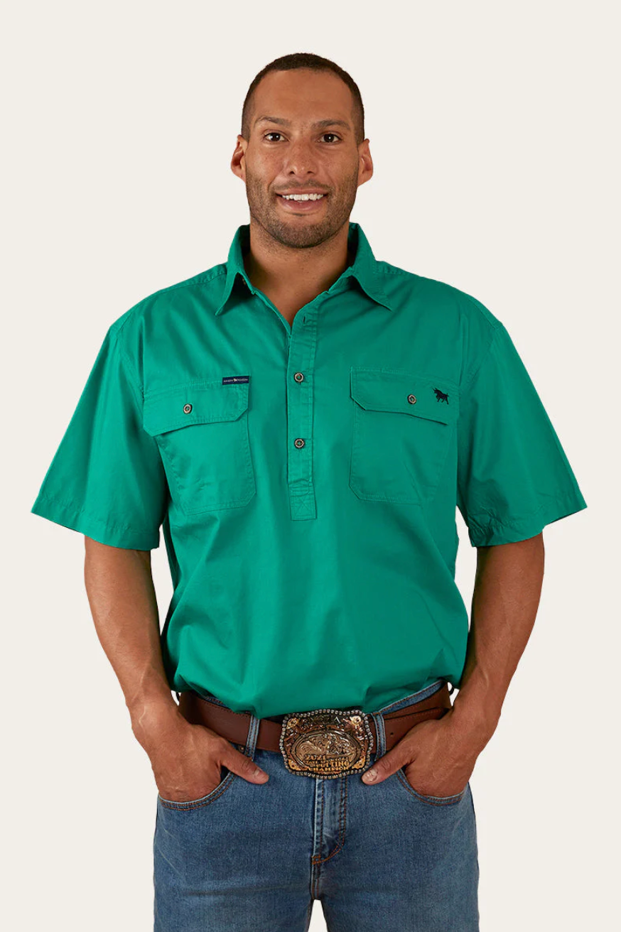 Pack Saddle Mens Short Sleeve Half Button Work Shirt - Green