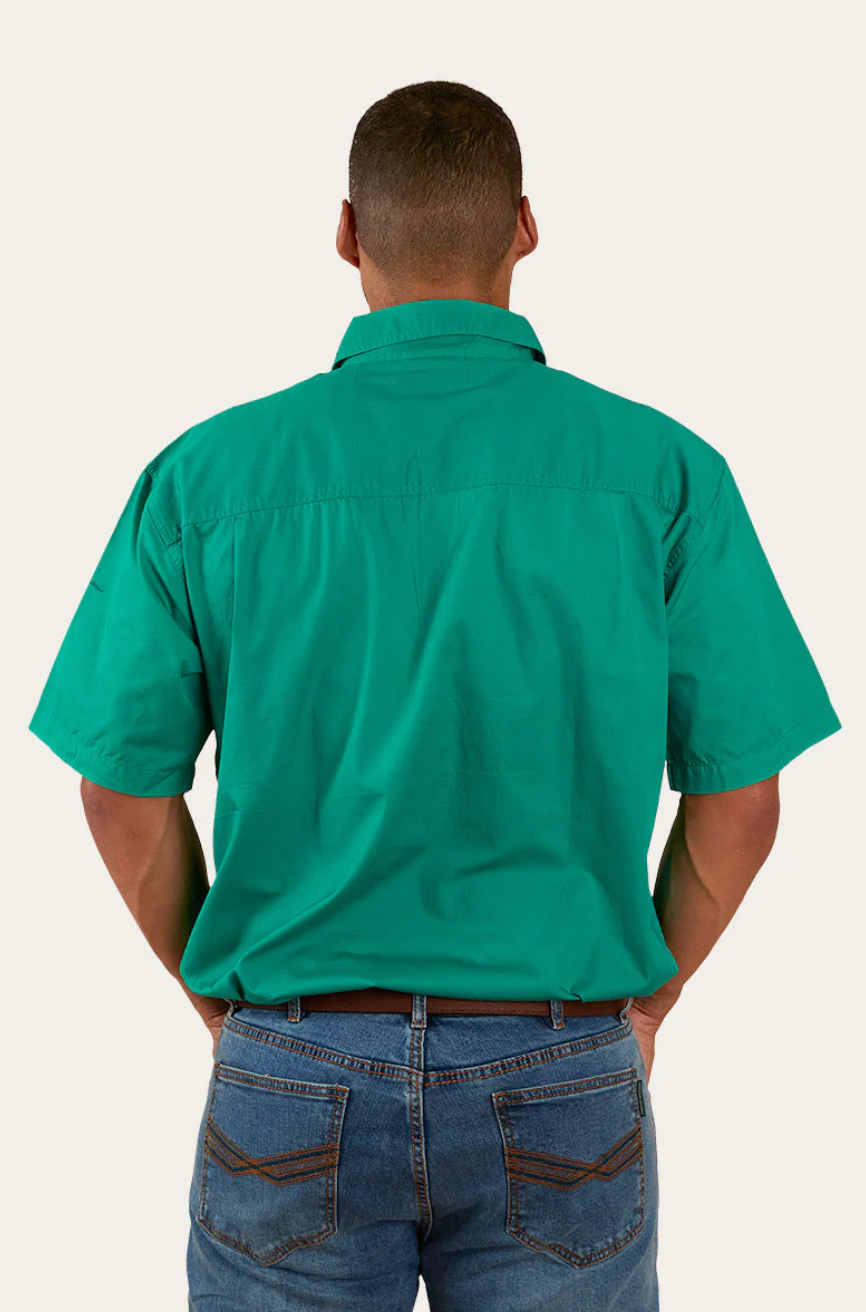 Pack Saddle Mens Short Sleeve Half Button Work Shirt - Green