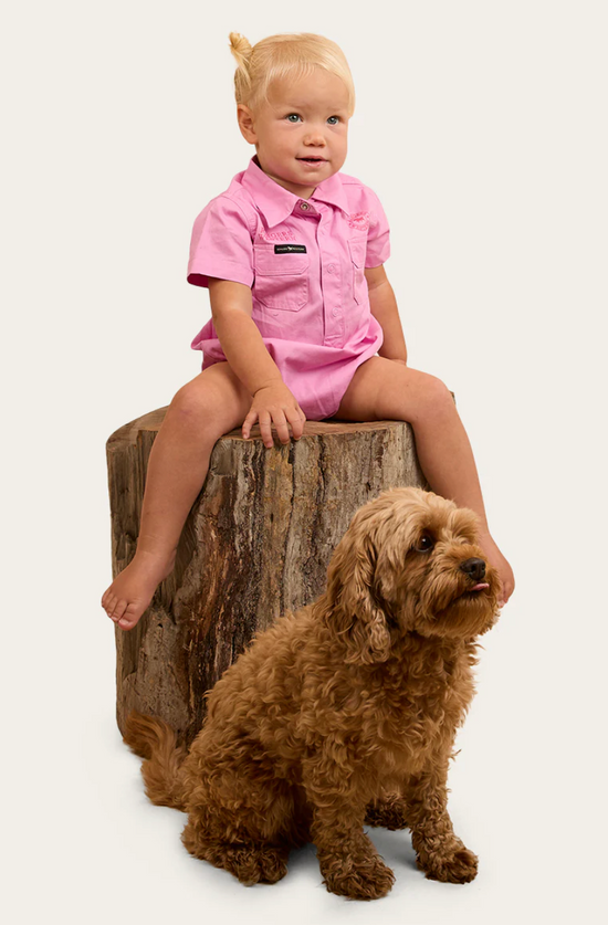 Ringers Babies Short Sleeve Work Shirt Romper - Pastel Pink