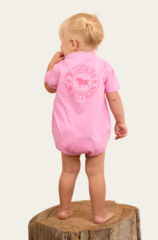 Ringers Babies Short Sleeve Work Shirt Romper - Pastel Pink