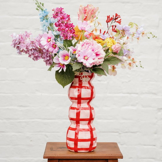 3 tier Vase - Pink with Red Gingham