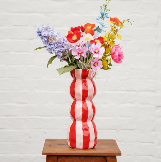 3 tier Vase - Pink with Red Stripe