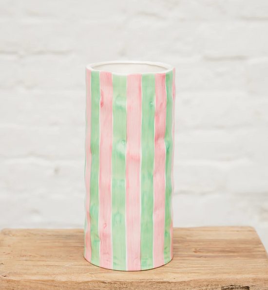 Large Vase - Pink + Mint Green Stripe