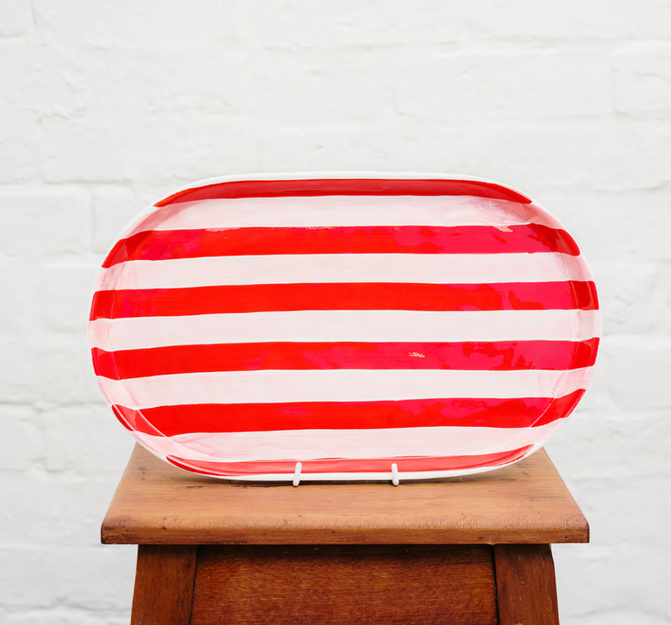 Oval Platter - Pink & Red Stripes