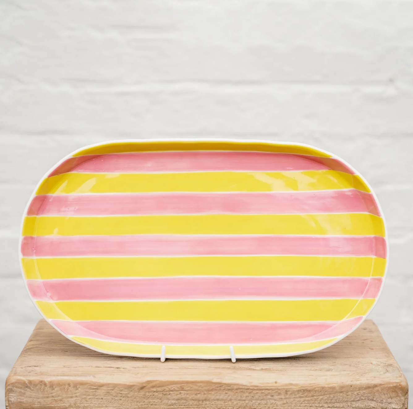 Oval Platter - Pink & Yellow Stripes