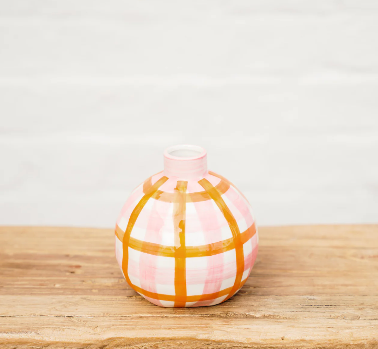 Round Bud Vase - Pink & Orange Gingham