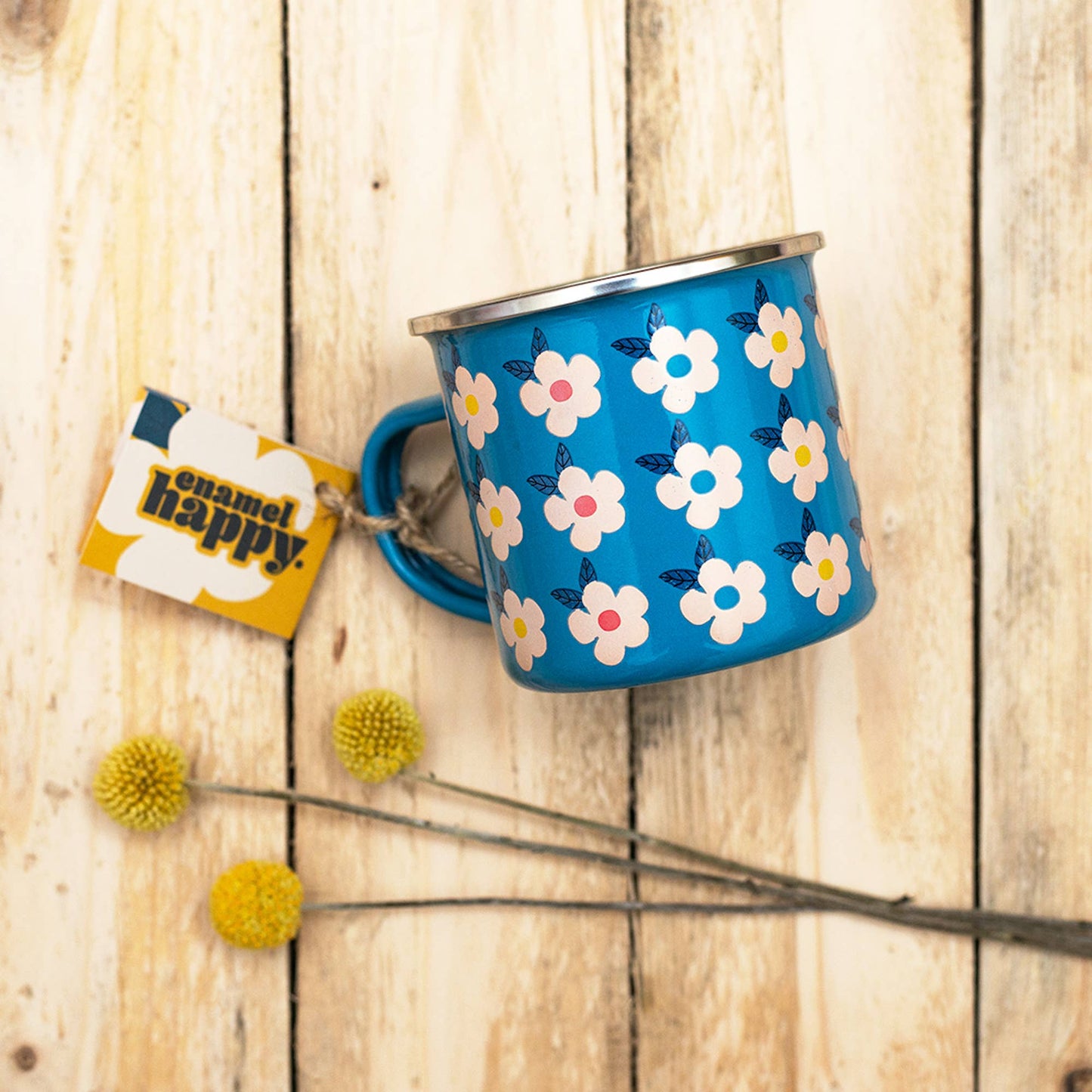 Enamel Retro Floral Print Mug