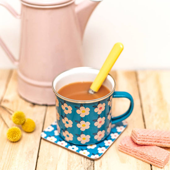 Enamel Retro Floral Print Mug