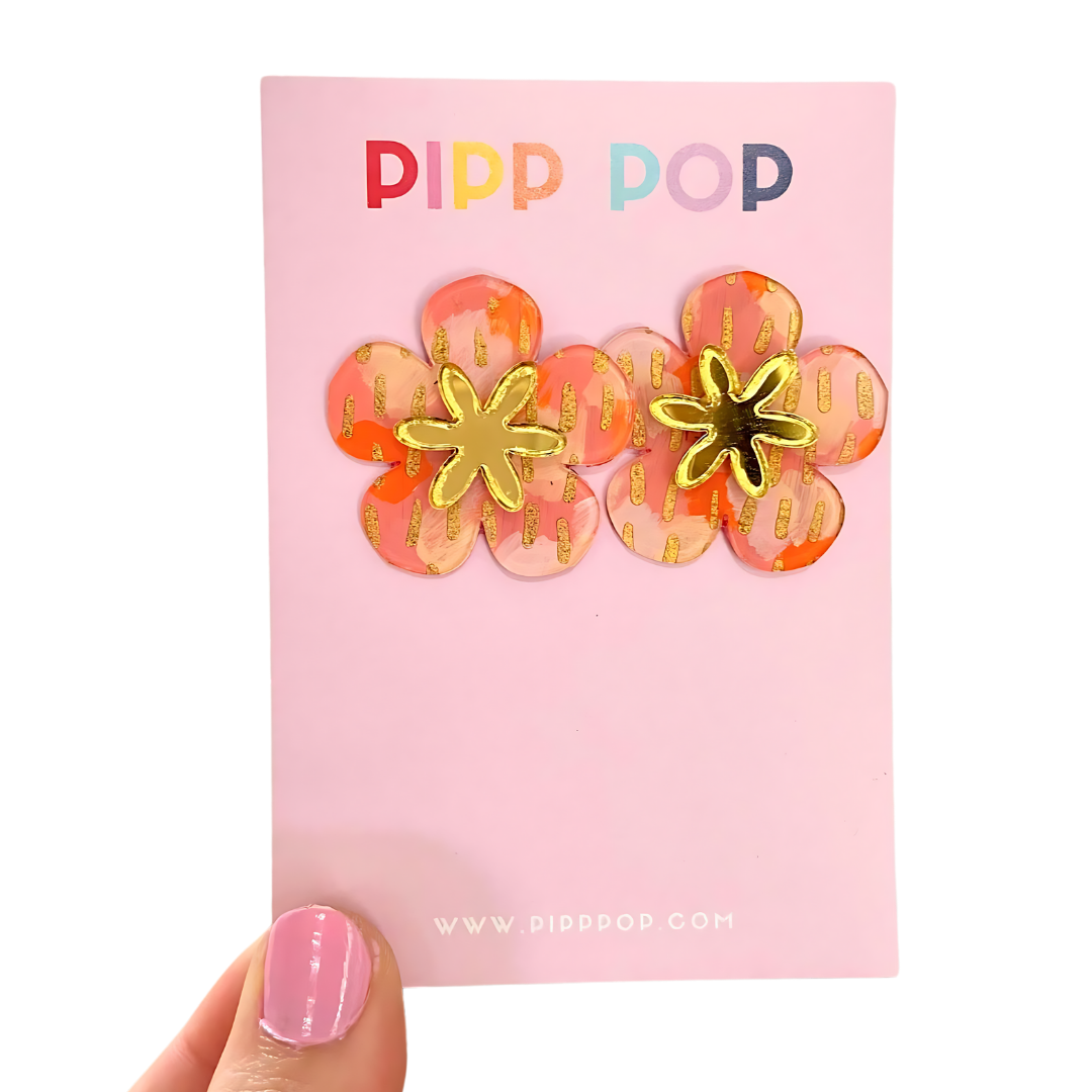 Hand Painted Flower Statement Studs