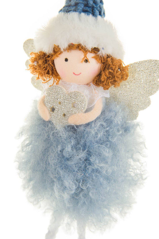 Hanging Navy Fluffy Angel Christmas Ornament