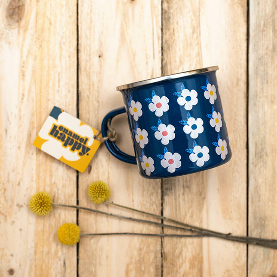 Enamel Retro Floral Print Mug