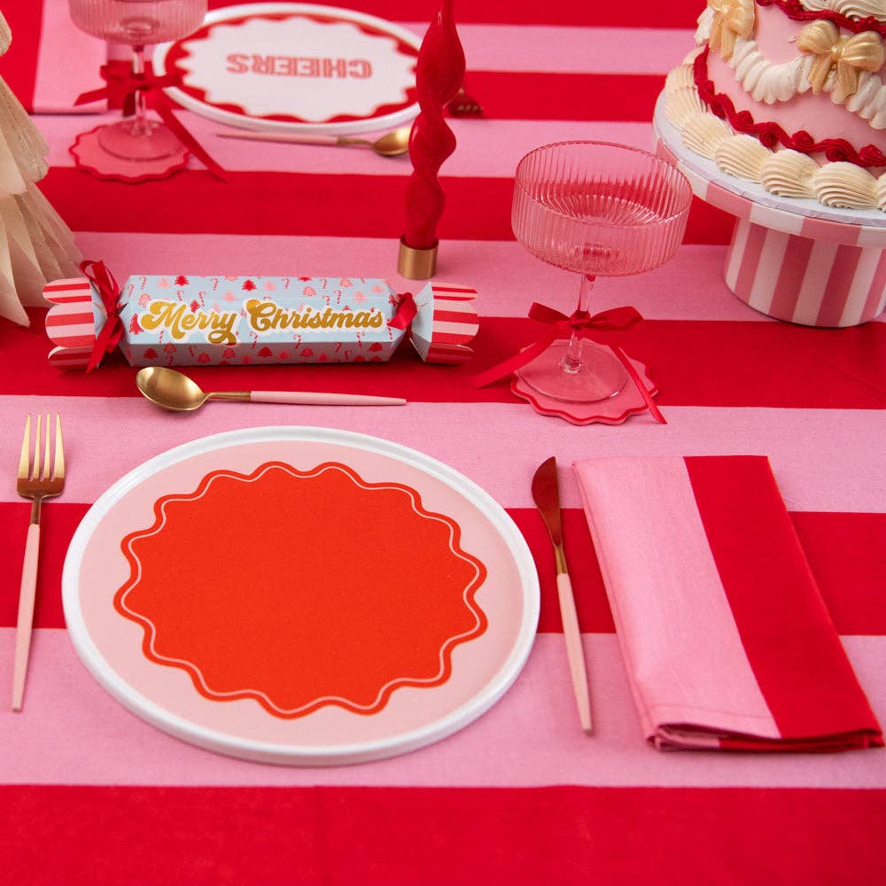 Red Pink Striped Tablecloth