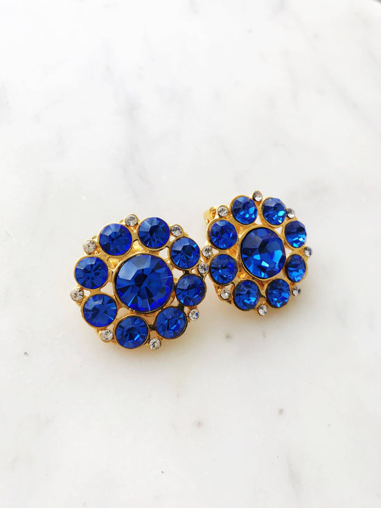 Hailey Swarovski Crystal Electric Blue Clip On Earrings
